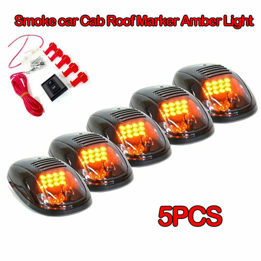 For 4X4 5PC Amber Cab Roof Marker Running Clearance Smoked Lens