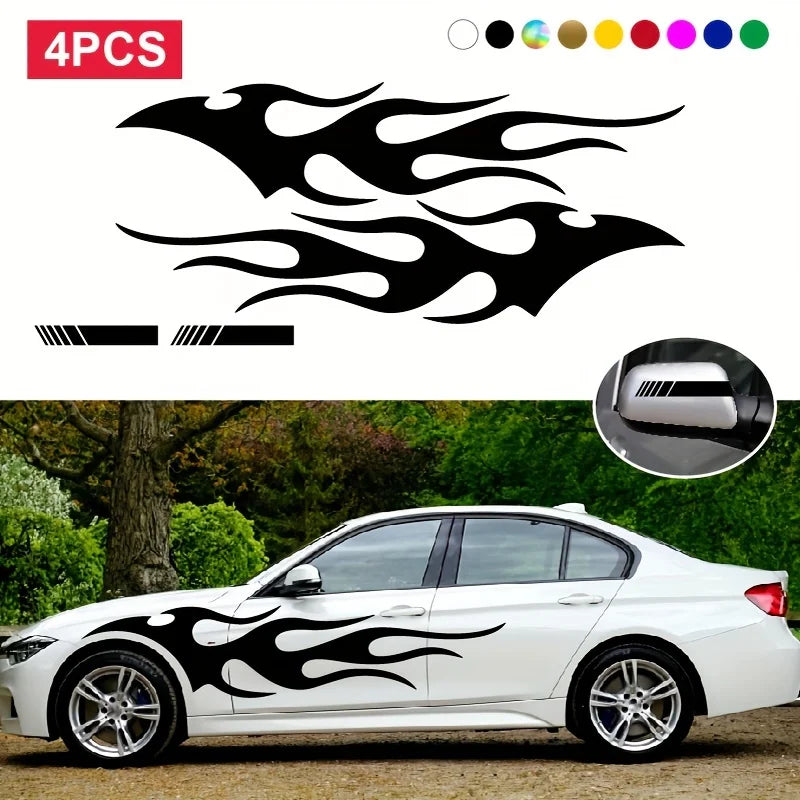 4PCS Fashion Stickers Flames Flaming Body Stripe Door Decals