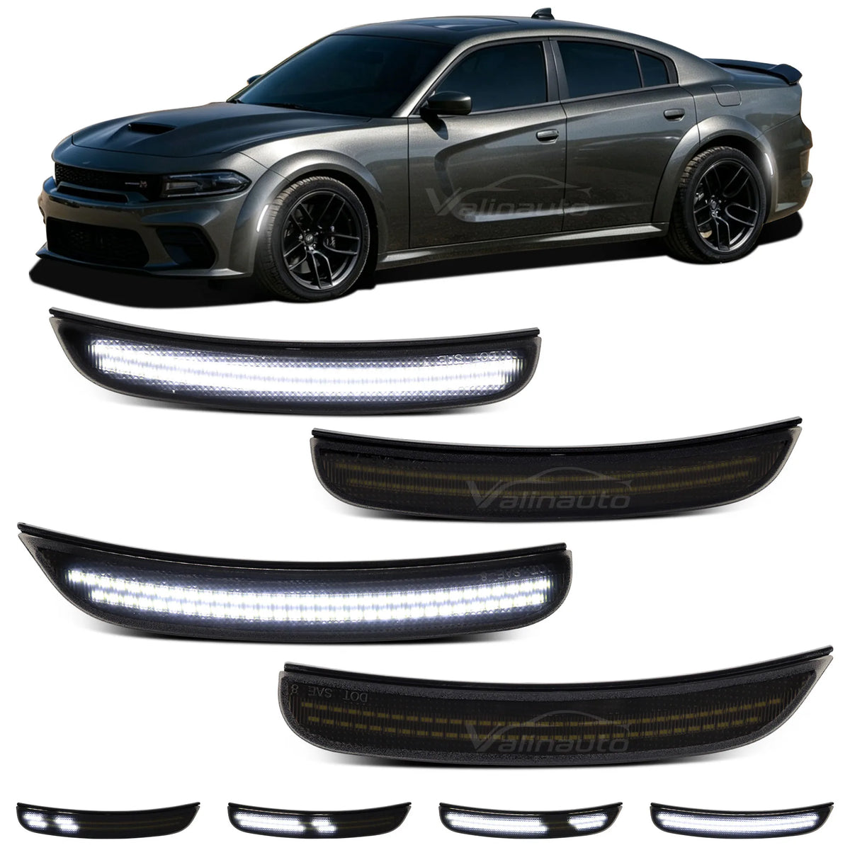 For Dodge Charger 2015-2026 Front Rear Amber Red Side Marker