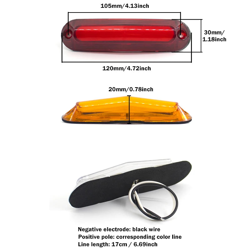 10PCS 12V 24V Side Marker External Indicator Warning Rear