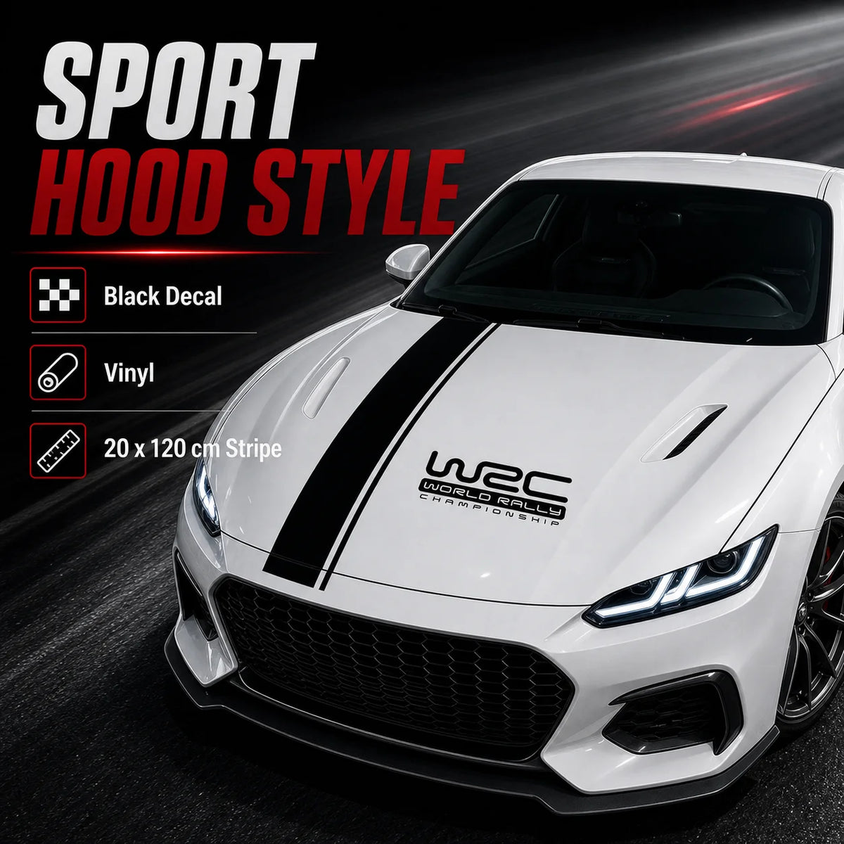 For Sedan Wrc Racing Hood Stripe Decal Black White Vinyl Bonnet