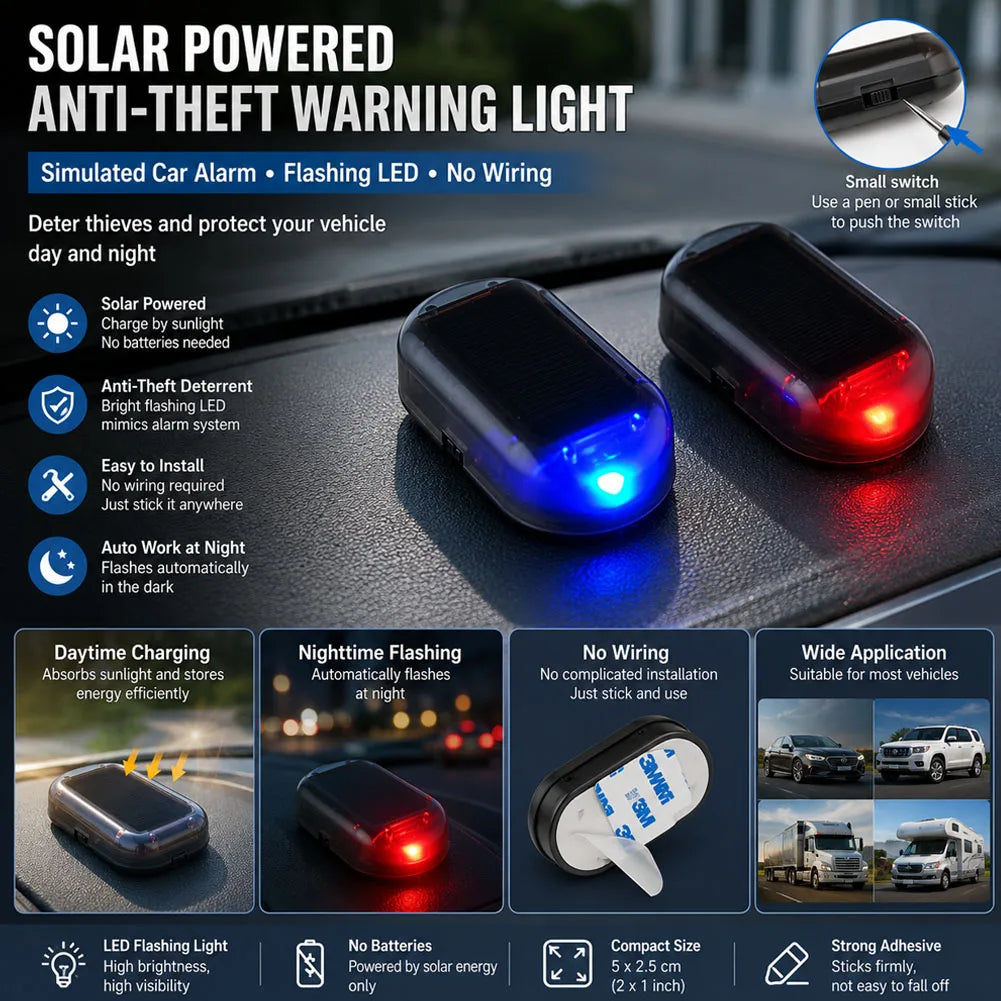 3PCS MINI Solar Warning Night Safety Simulation Alarm anti-theft