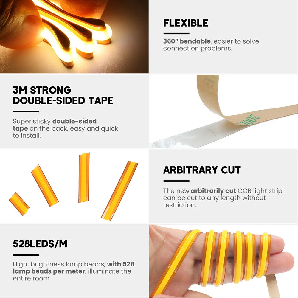12V 24V Cob Strip Cut 528 720 Leds Flexible