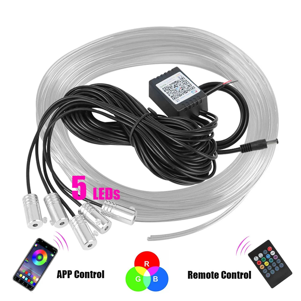 12V 6M Strips RGB Interior Ambient Fiber Optic Lens