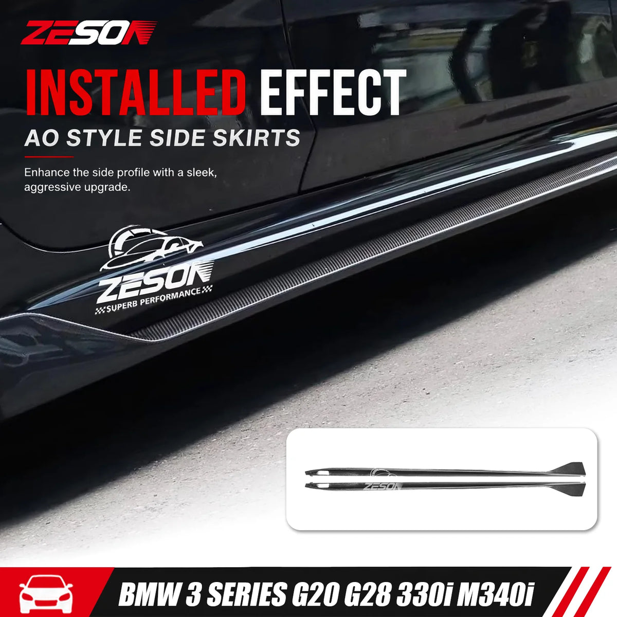 For BMW 3 Series G20 325I Zeson Real Carbon Fiber Side Skirts Ad