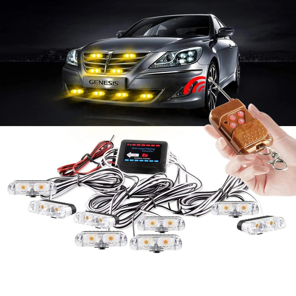 Emergency Strobe 12V Wireless Remote Control Yellow Flash Grille