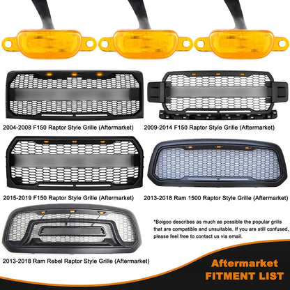 For Ford Raptor F150 F250 F350 Amber 3PCS Front Grille Raptor