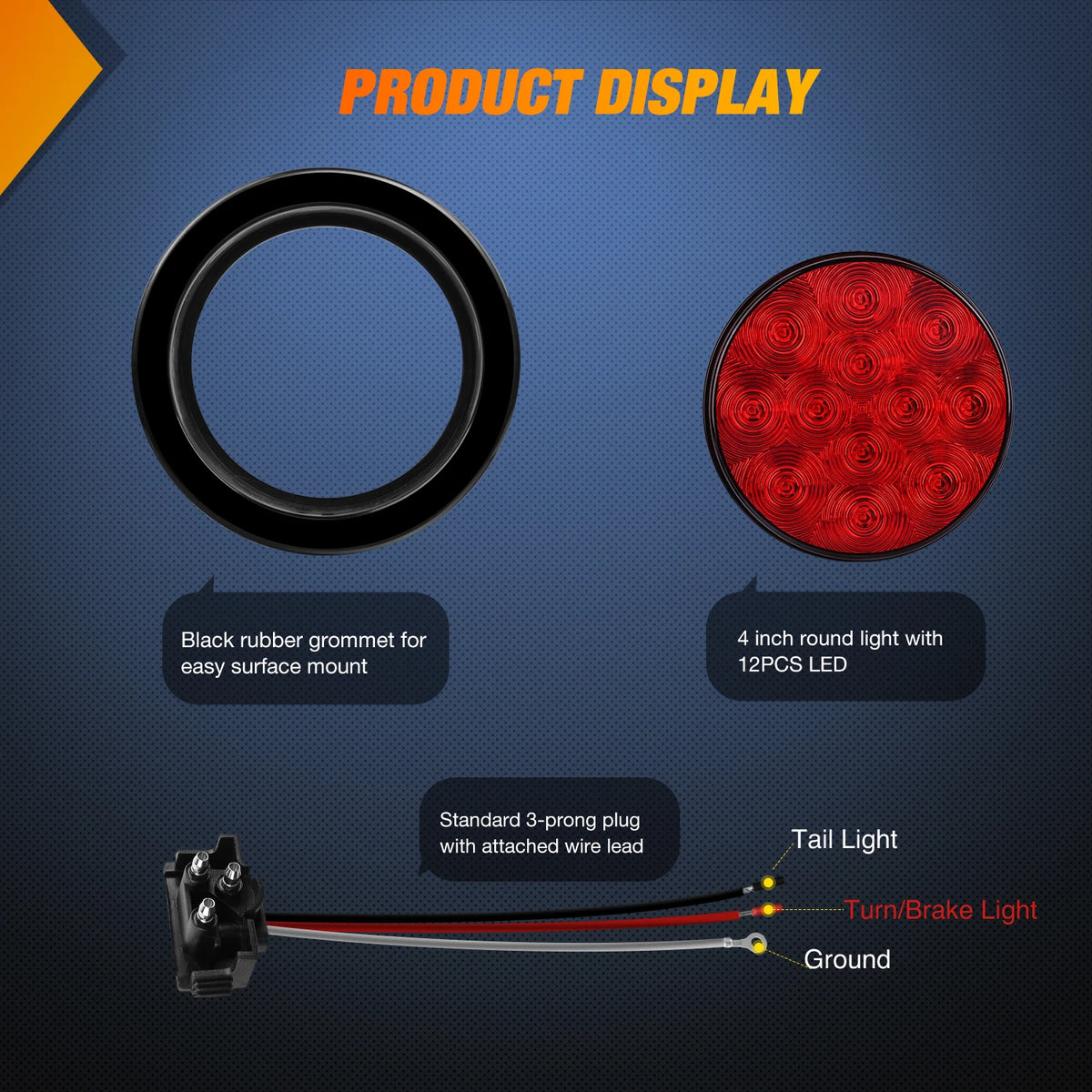 Nilight Round Red Trailer Tail Surface Mount Grommet Plugs