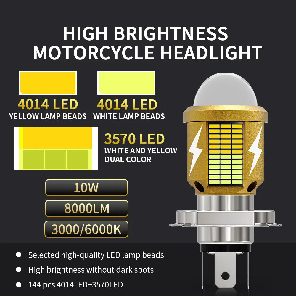 Oprah High Power LED H4 H6 BA20D Headlight Bulbs For Motorcycle Front Light With HD Lens White Yellow Hi/Lo Beam Lights 