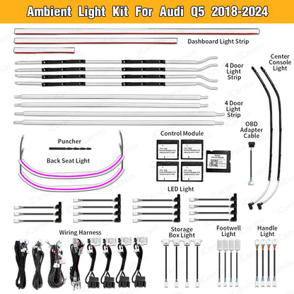 For Audi 2018-2020 Q5 Interior LED Colors RGB Mmi Control
