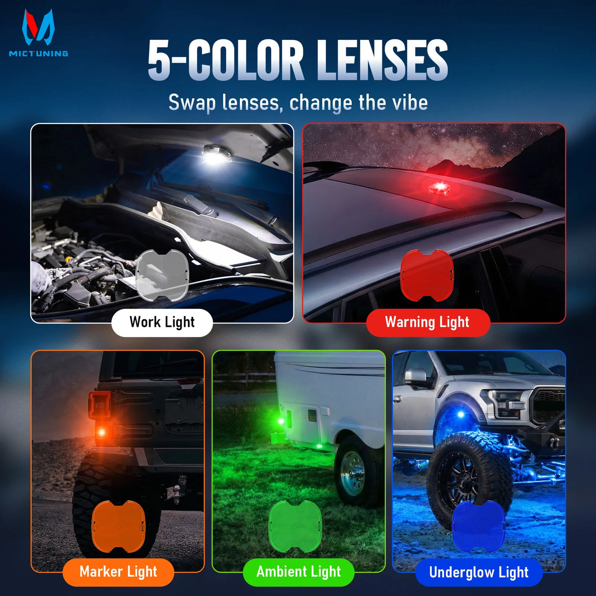 Mictuning Pods Rock Underglow Chassis Trucks Suvs IP68 Waterproof