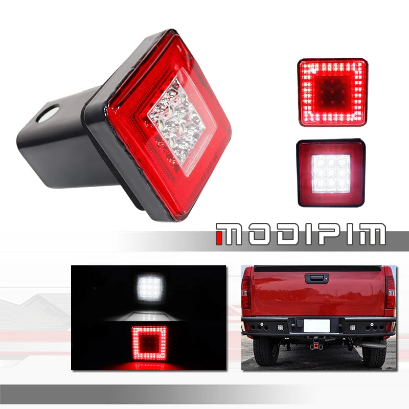 For Pickup Red White Towing Hitch Cover Tail Brake Backup Reverse
