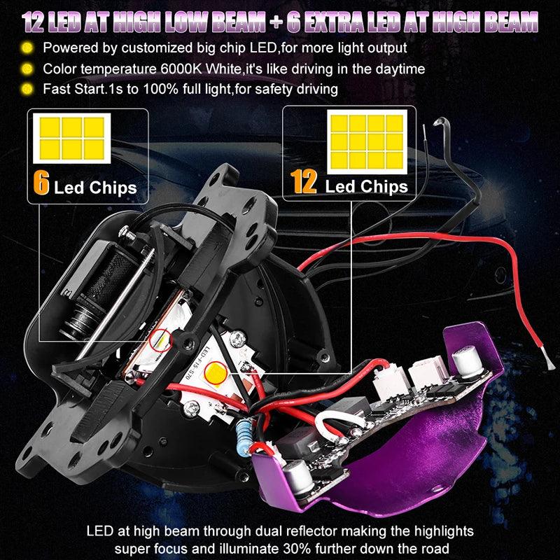2PCS 3.0 Inch Bi Projector Lens Halo H4 H7