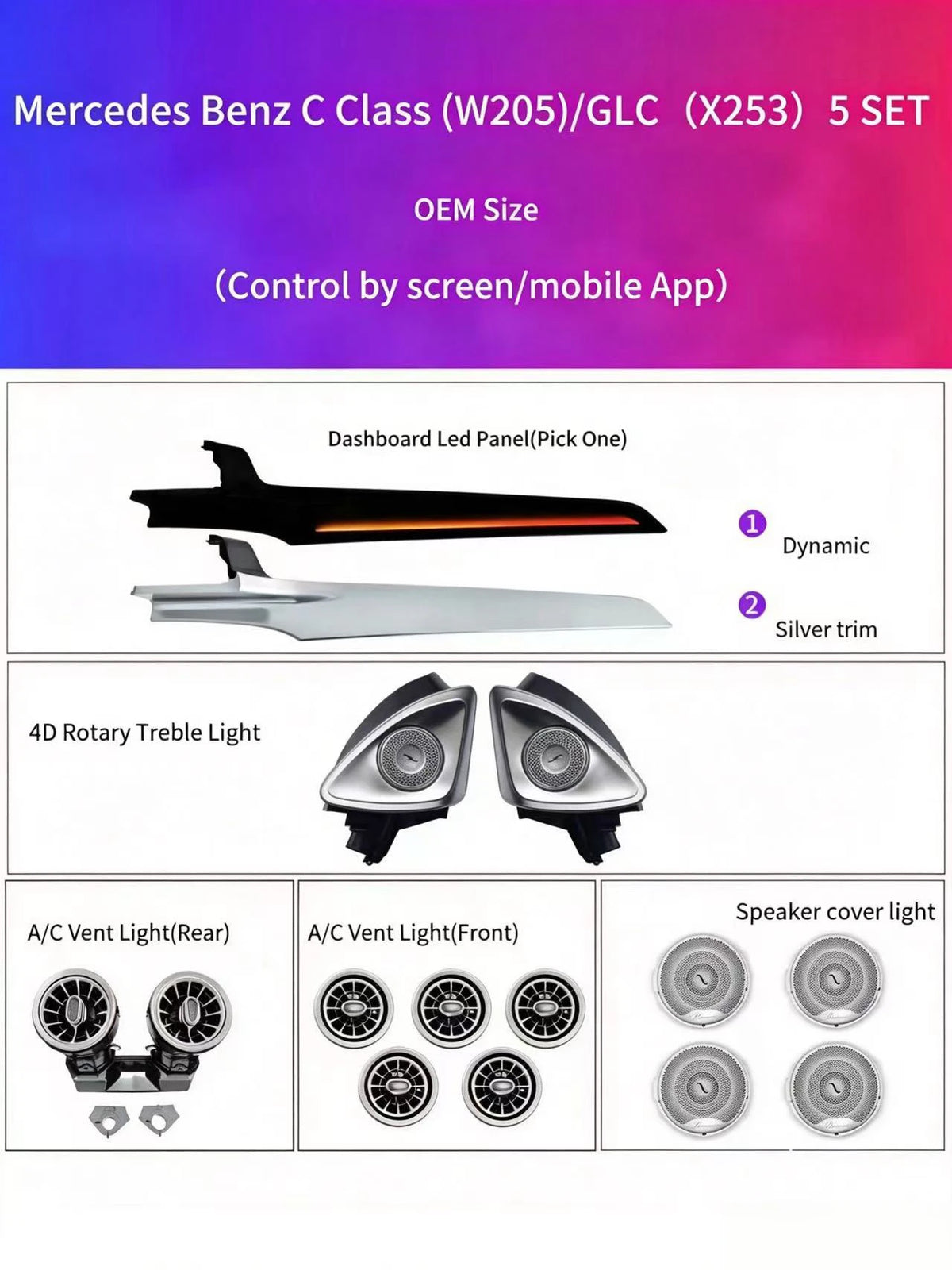For Mercedes Benz C-Class W205 Glc Color Ambient Kit X253