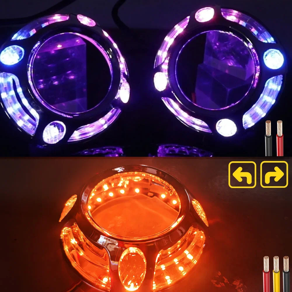 Inch Bi Projector Headlight Shroud Angel Eyes Dynamic RGB