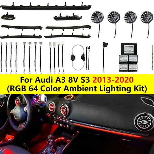 For Audi A3 8V 13-20 In RGB Ambient Lighting Kit Air Outlet
