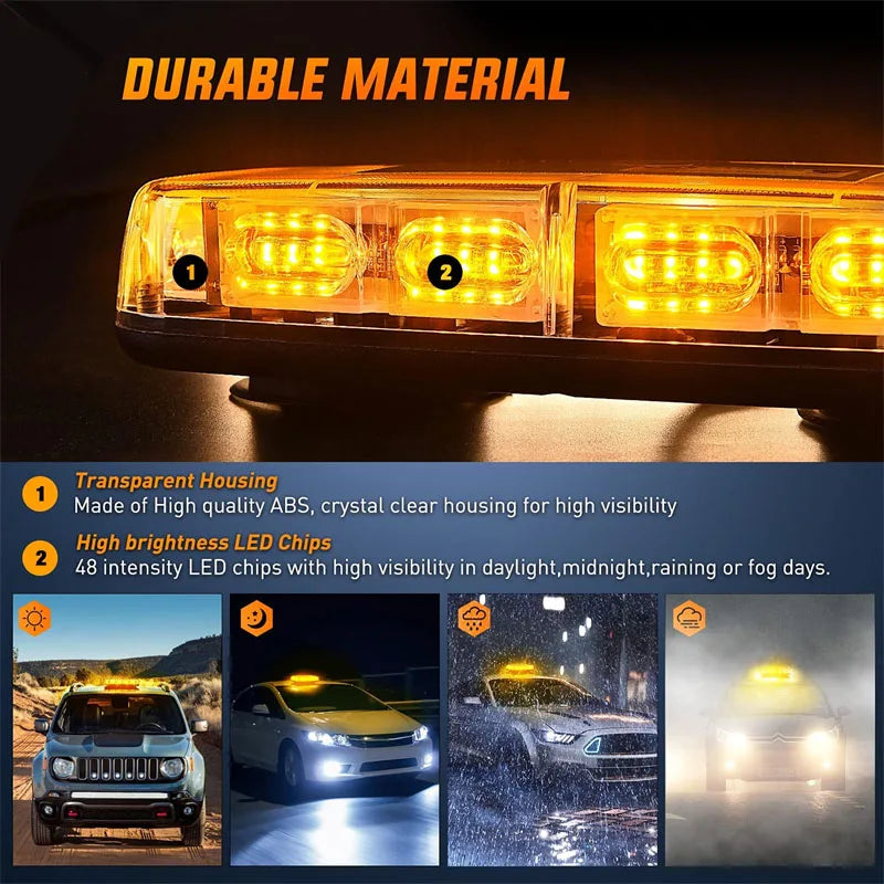 48LED Magnetic Rotating Flash Beacon Strobe Warning Roof