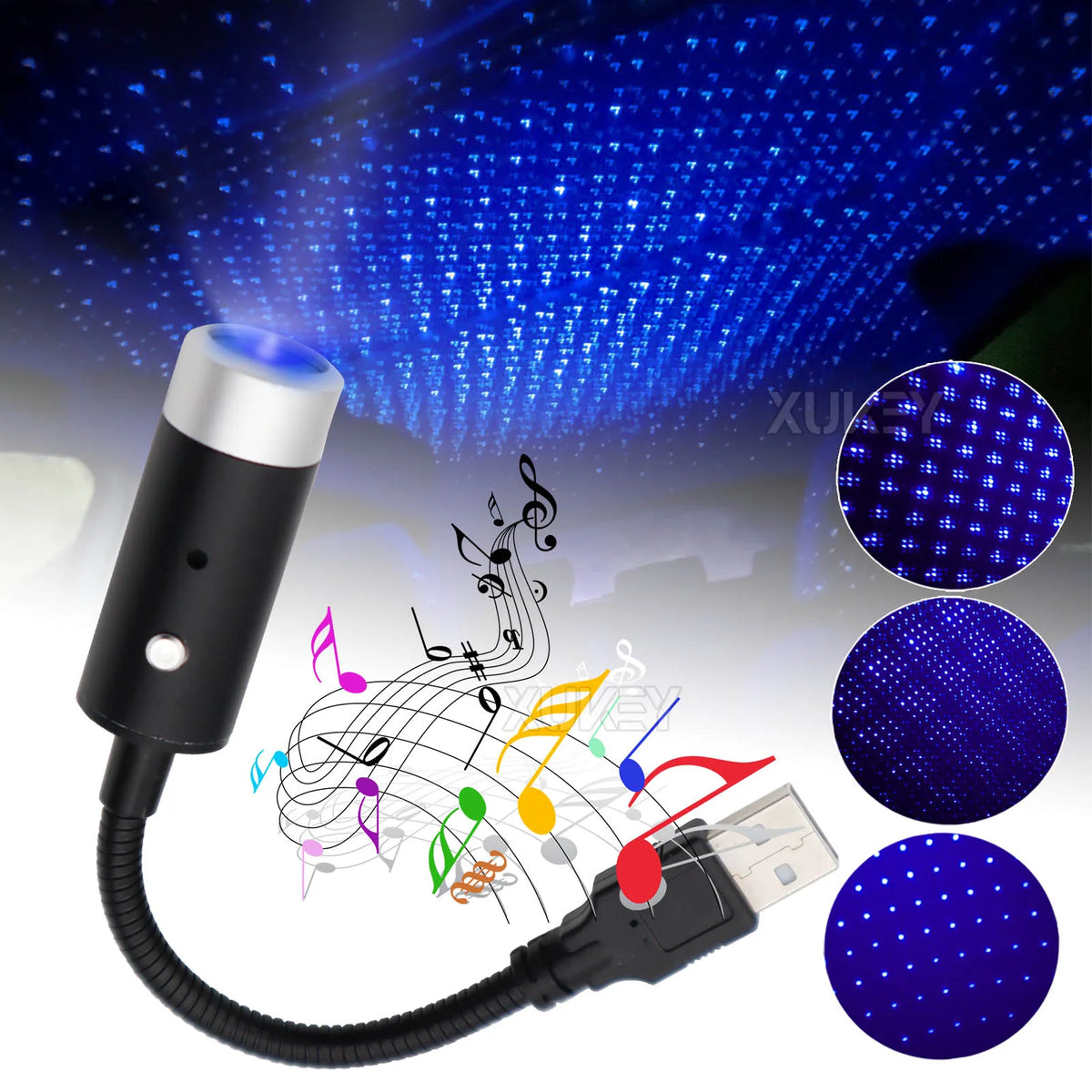 Blue USB Star Night Atmosphere Projector Rotating Music Control