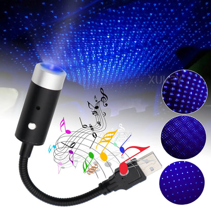 Blue USB Star Night Atmosphere Projector Rotating Music Control