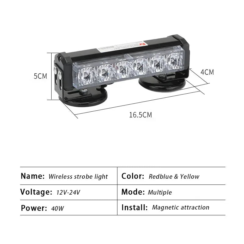 Strobe Warning Flashing Magnetic Base 6LED Red Yellow Aluminium