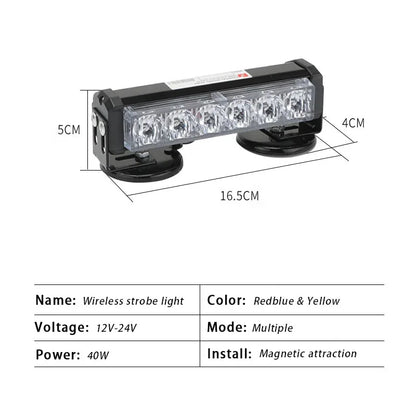 Strobe Warning Flashing Magnetic Base 6LED Red Yellow Aluminium