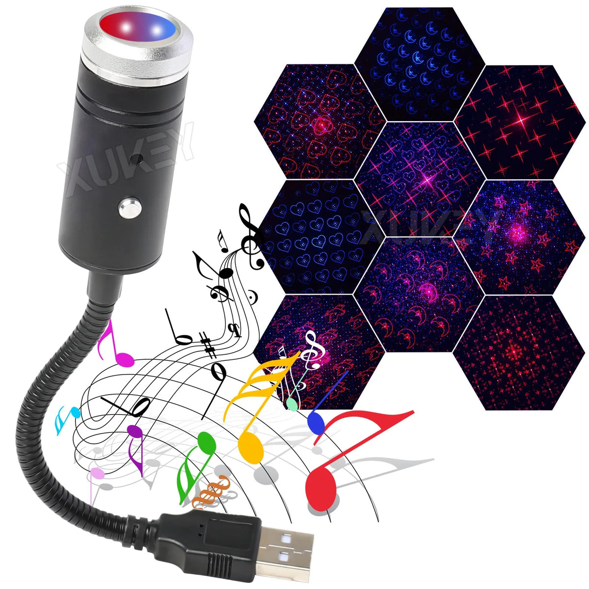USB Star Projector Night Colors 24 Lighting Modes Sound
