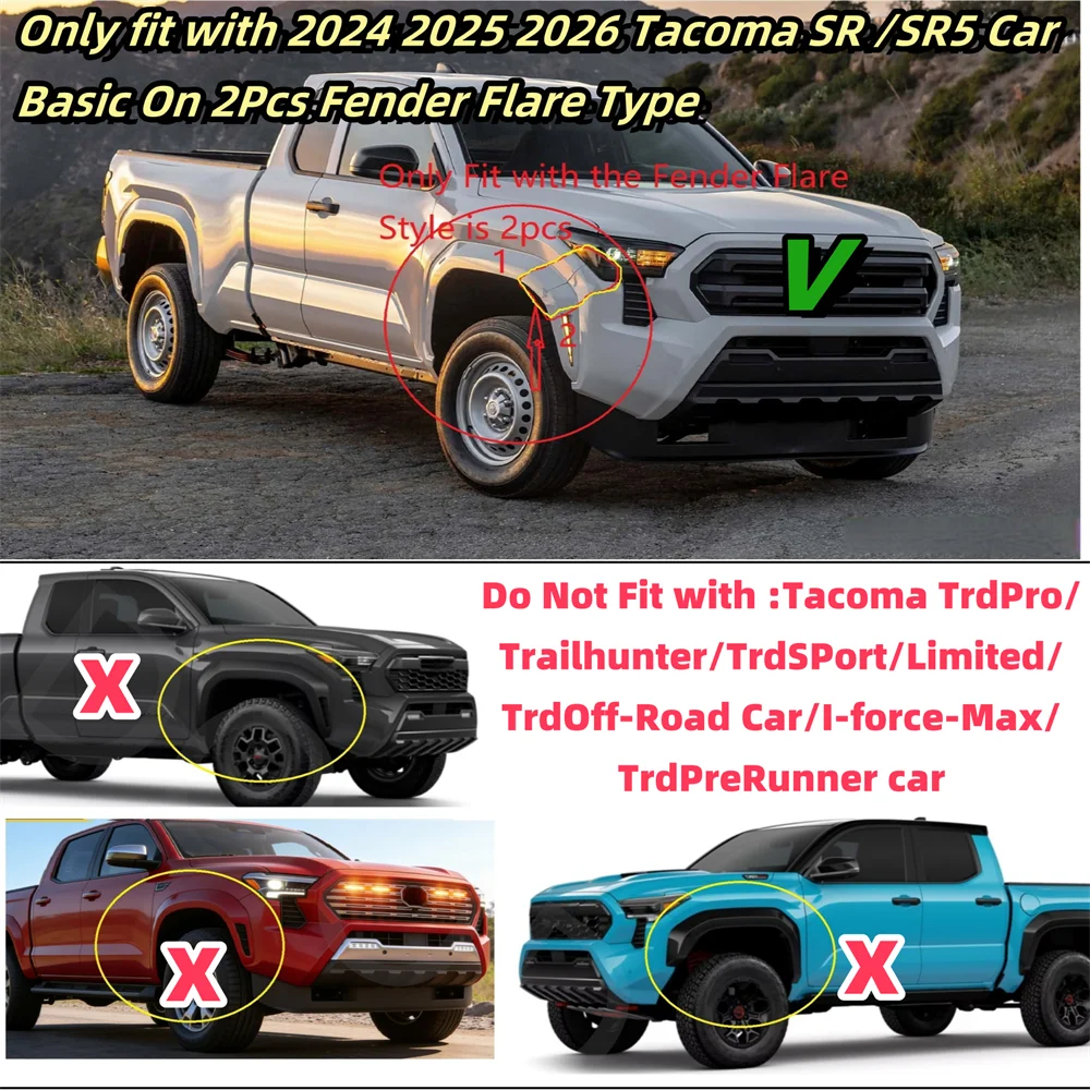 For Toyota Tacoma Sr SR5 2024-2027 Fender Fit Side Wheels Vent