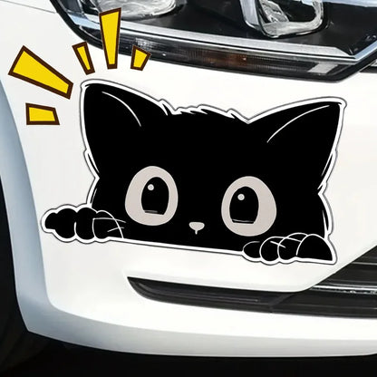 Waterproof Sticker Black Cat Peeking Eyes Anti Scratch Funny