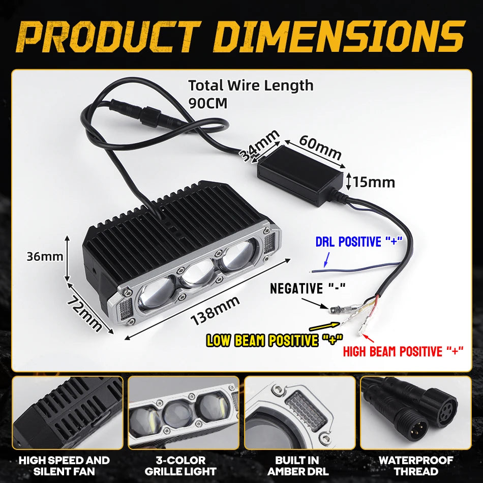 3-color Switchable Grille Drl Sequential Turn Signal Waterproof