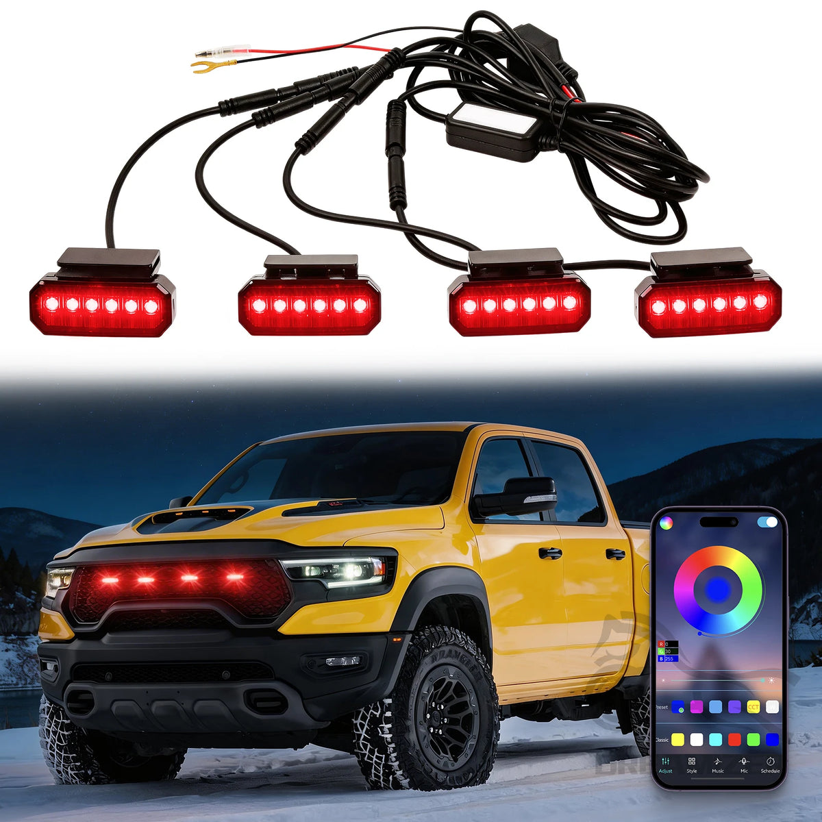 4PCS color-changing Front Grill APP Control Clip On Trucks