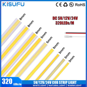 For Cabinet Home Linear Lighting Dc 5V 12V 24V Cob Strip 3MM 5MM