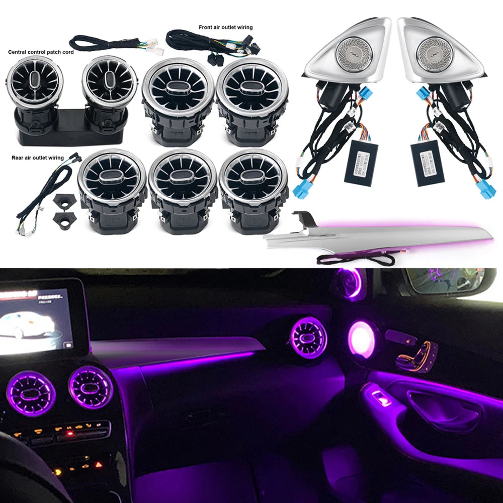 For Mercedes Benz W205 X253 GLC 15-18 3 Color Turbine Vents Ambient Light 4D Rotating Tweeter Speaker Lamp LHD Copilot L