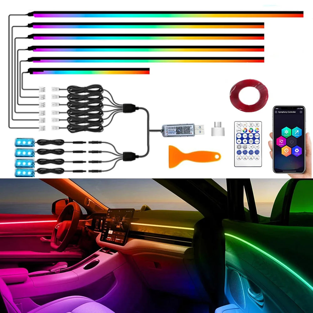 Colorful RGB Interior Strip Acrylic Ambient Neon Dashboard
