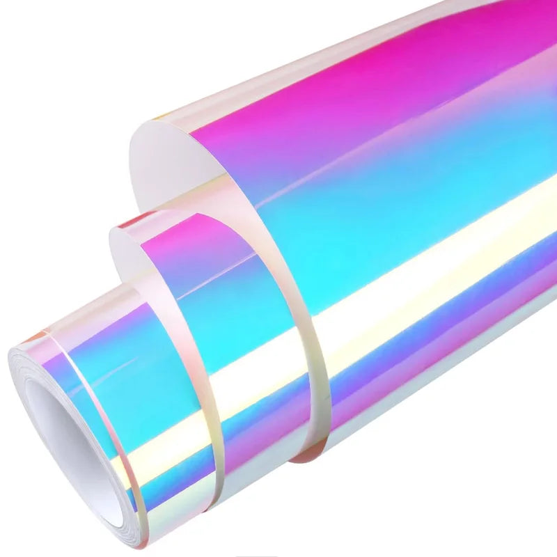 Premium Gloss Colorful Rainbow Holographic Chrome White Vinyl