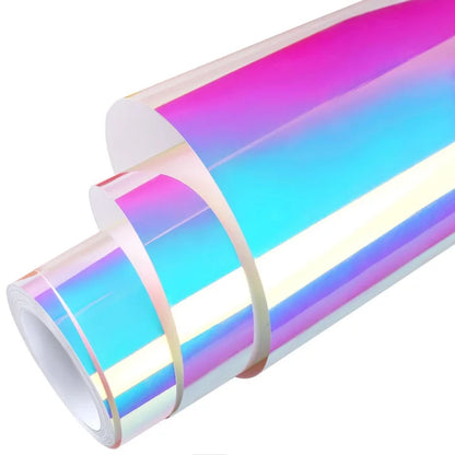 Premium Gloss Colorful Rainbow Holographic Chrome White Vinyl