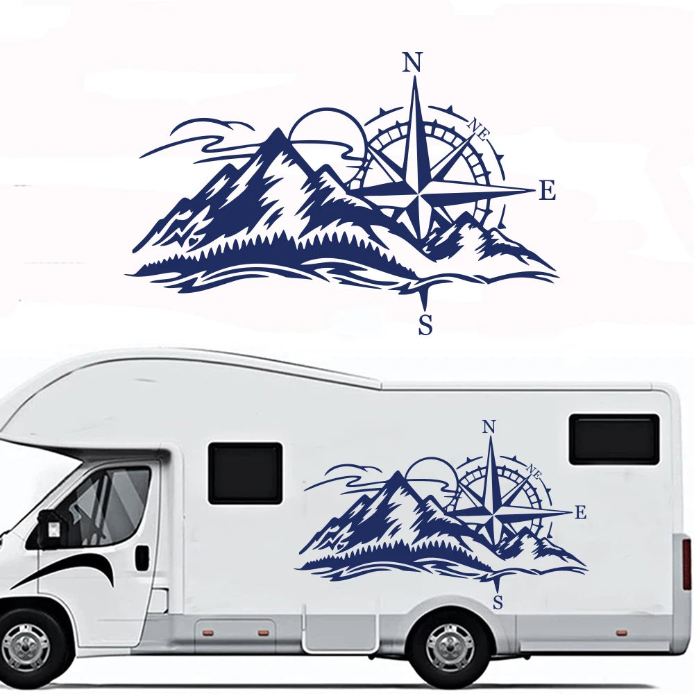 Large Compass Mountain Wind Rose Camper Rv Sticker Adventure