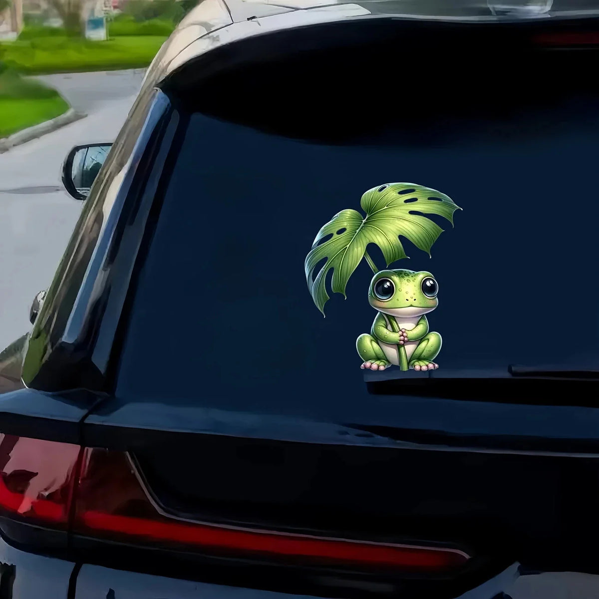 11x13cm Adorable Frog Holding Leaf Pvc Decal Durable