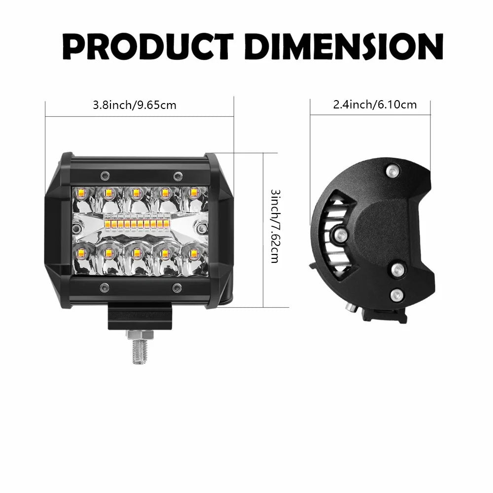 For Auto 4X4 ATV Hynbyzj Inch 120W Work 12V 24V Modes Fog Driving