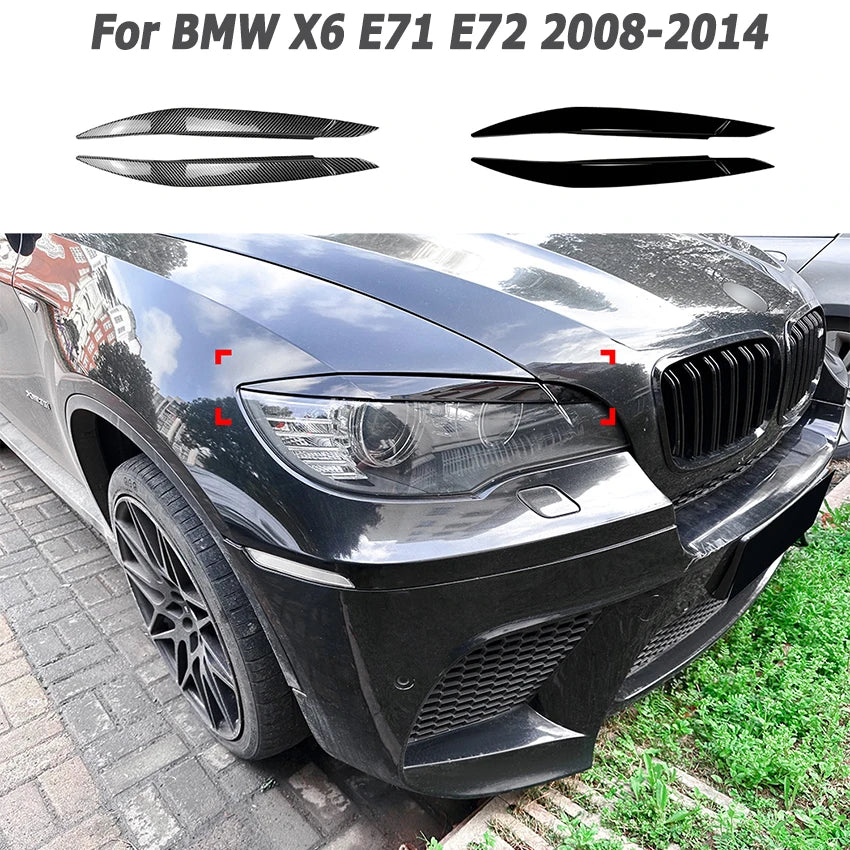 For BMW X6 E71 E72 2008-2014 Set Black ABS Headlight Eyebrow