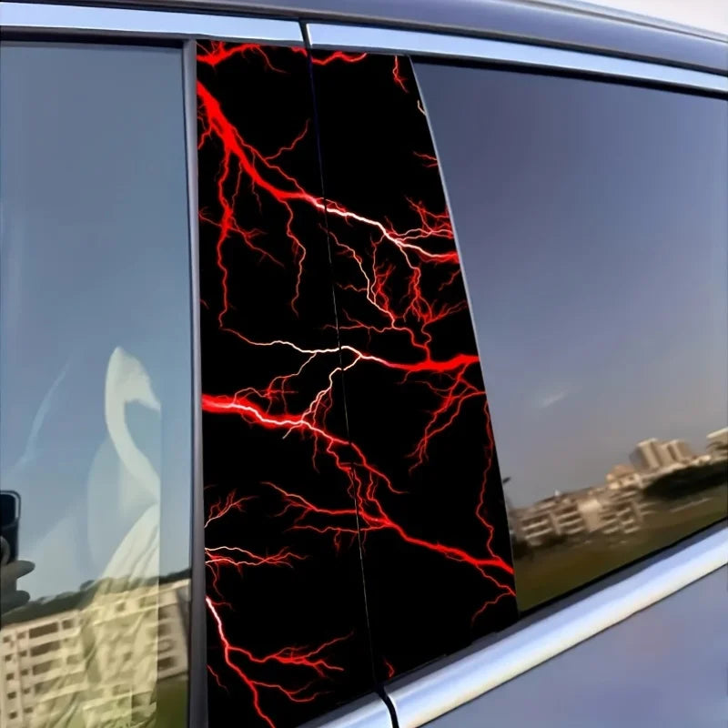 2-piece Red Lightning Decal Set easy-paste b-pillar Sticker