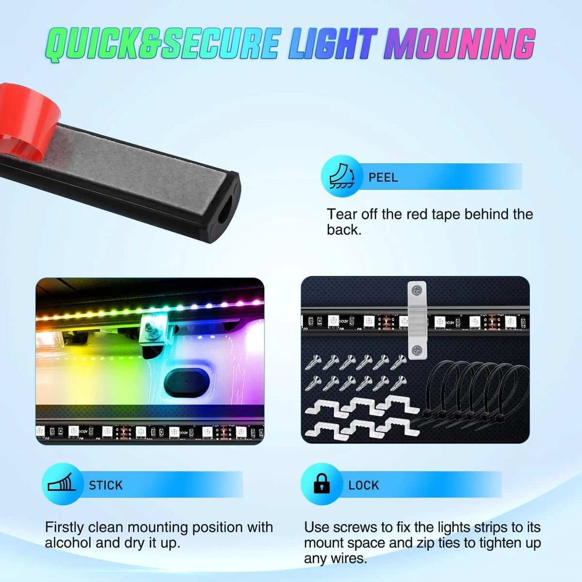 For Pickup Nilight Rgbic Truck Bed Strip 3PCS Cargo APP Rf