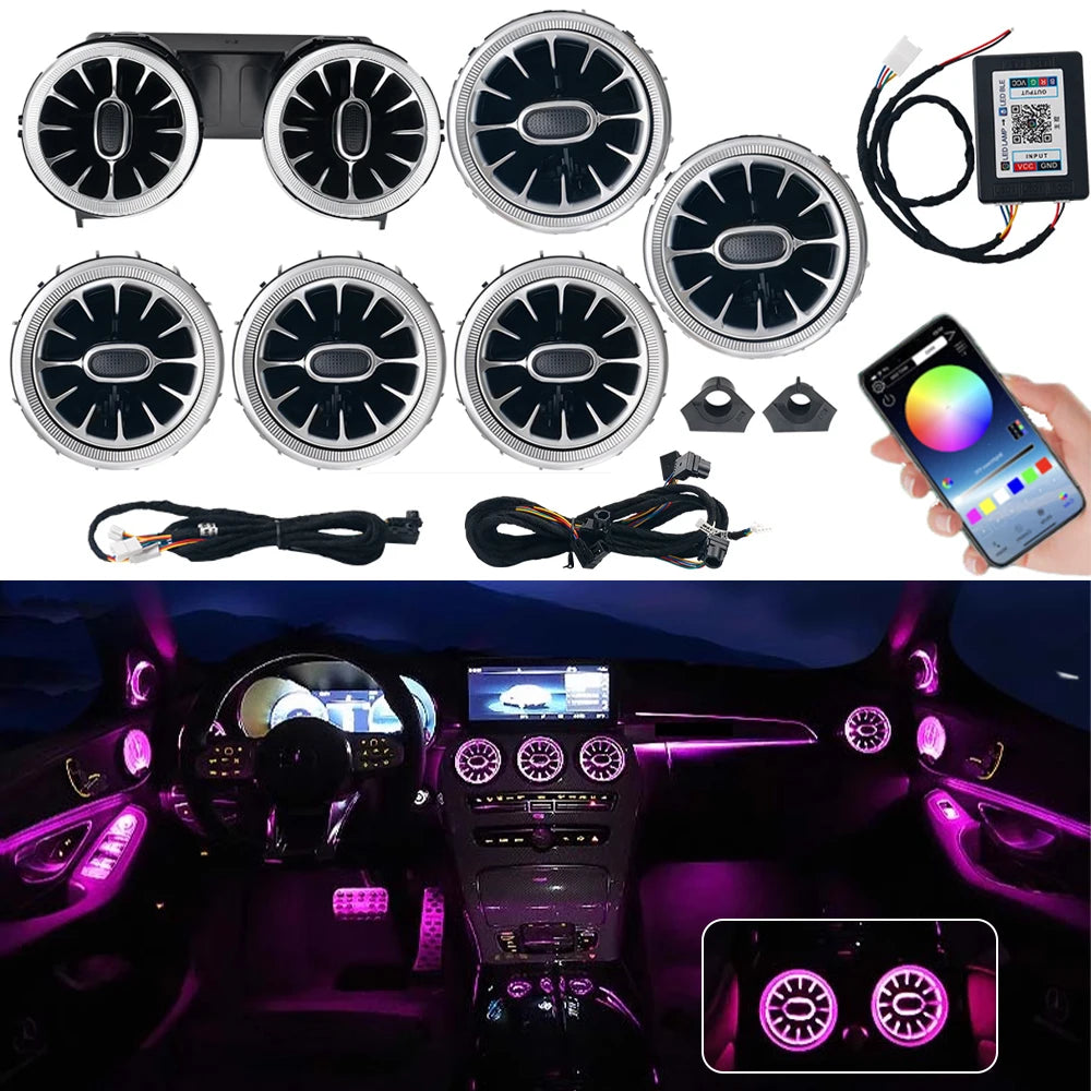 For Mercedes Benz W205 15-21 C-Class GLC X253 15-22 Turbine Nozzle Air Conditioning Ambient Lights Car Retrofit kit App 