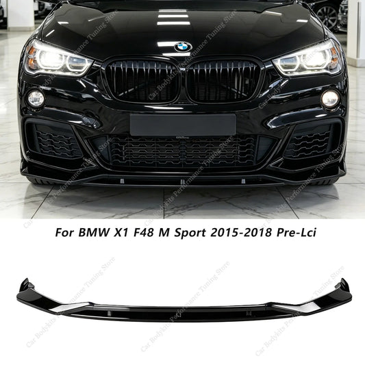 For BMW X1 F48 M Sport Gloss Black Mt Front Bumper Lip Spoiler