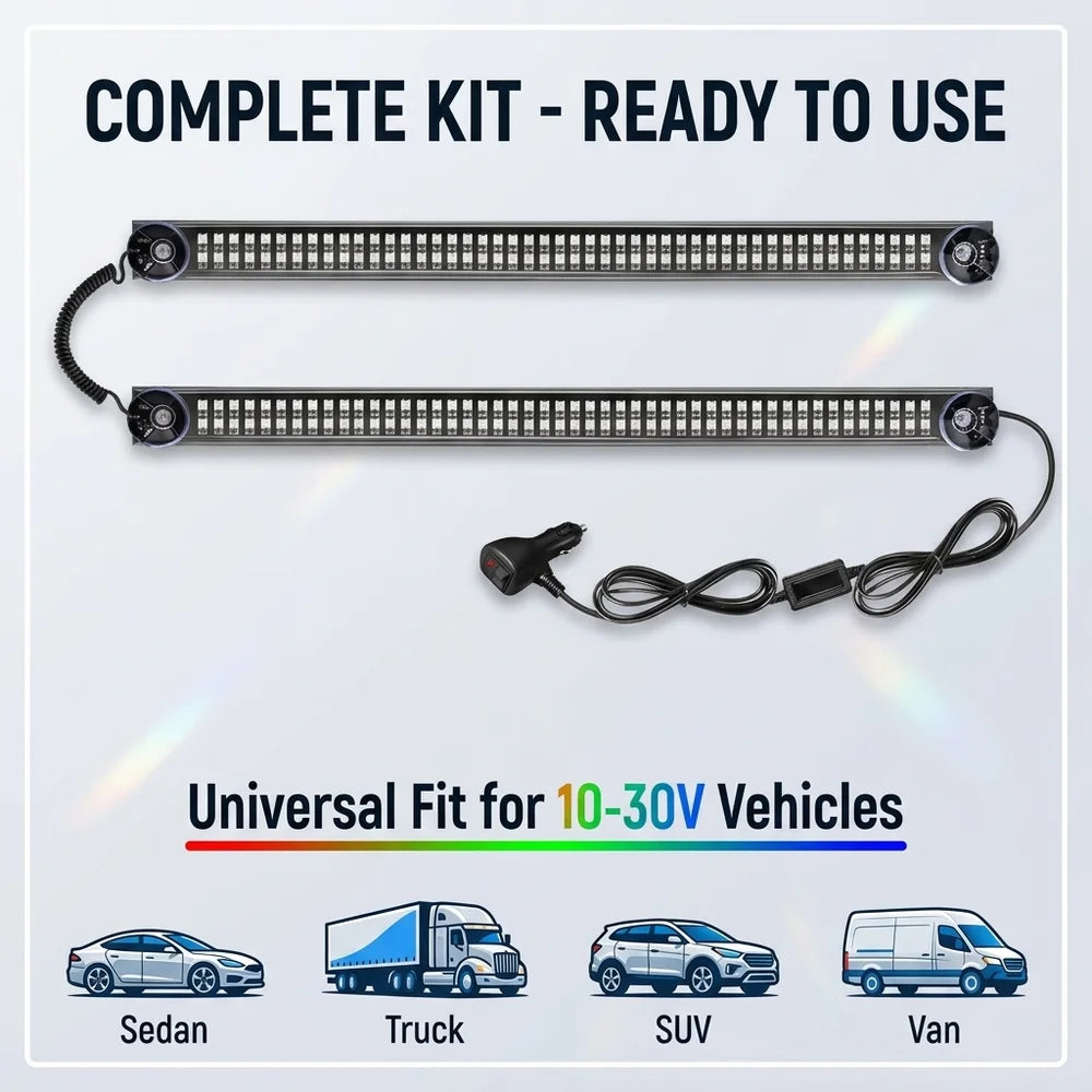 192 RGB Windshield Strobe Bar Set 1-to-2 ultra-thin Emergency