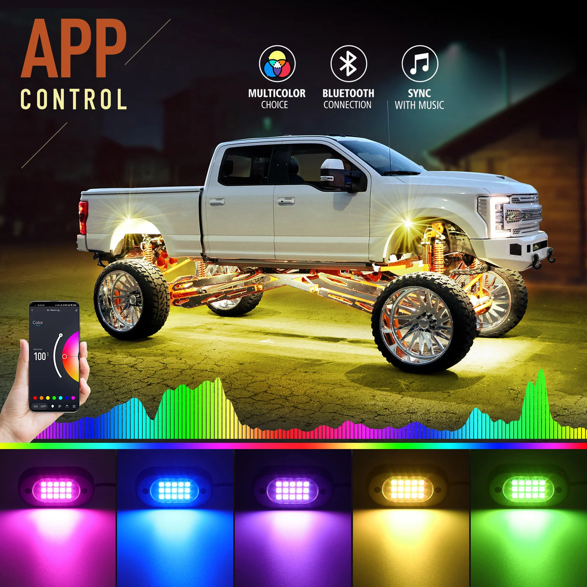 For Offroad Yilaie RGB Rock 12 Pods APP Rf Control Neon