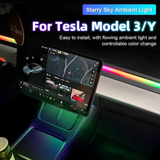For Tesla Model 2021-2025 Y 3 RGB Ambient Light Kit Dashboard Center Console Center Lamp APP Control LED Strips Neon Lig