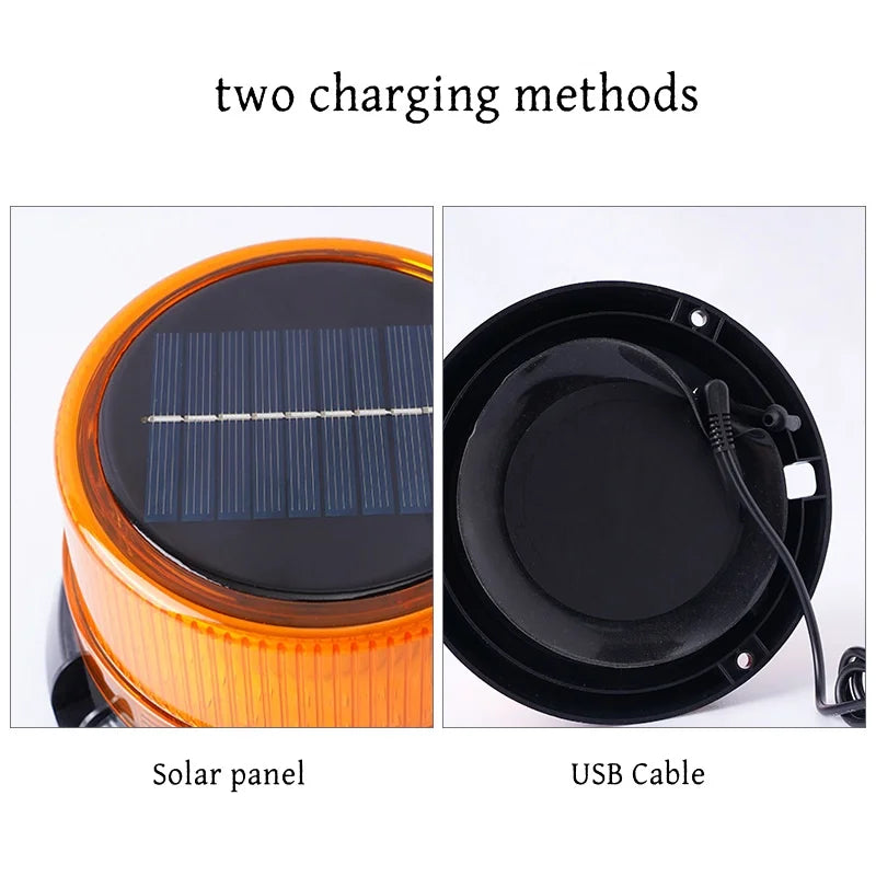 Solar Magnetic Flash Truck Roof Beacon Wireless Emergency Strobe