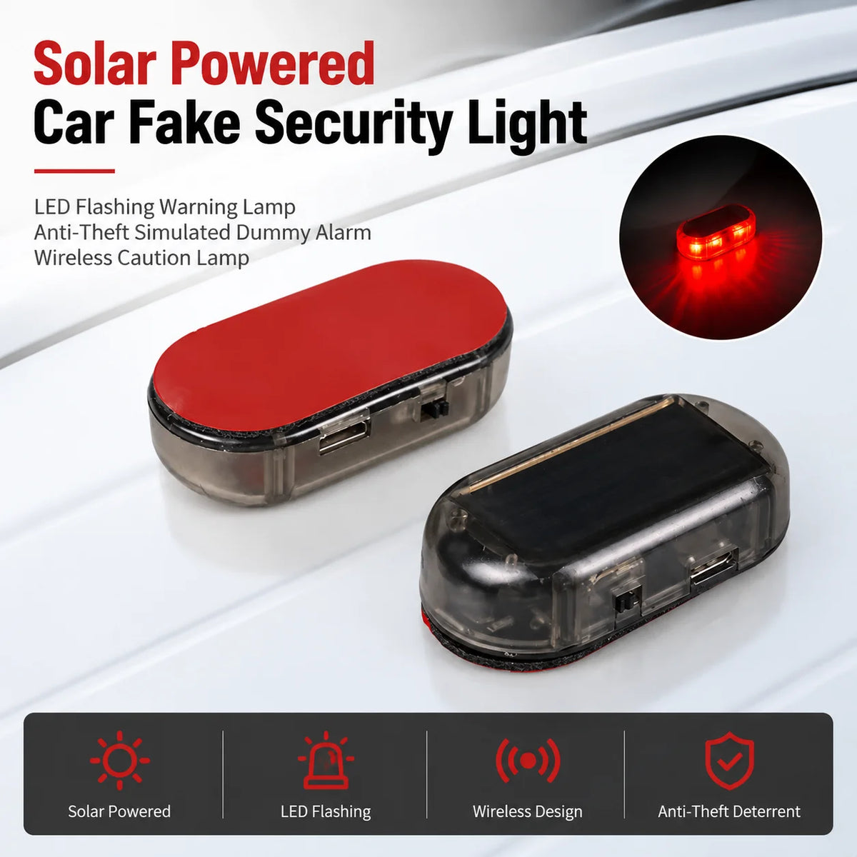 Solar Powered Fake Security Flashing Warning anti-theft