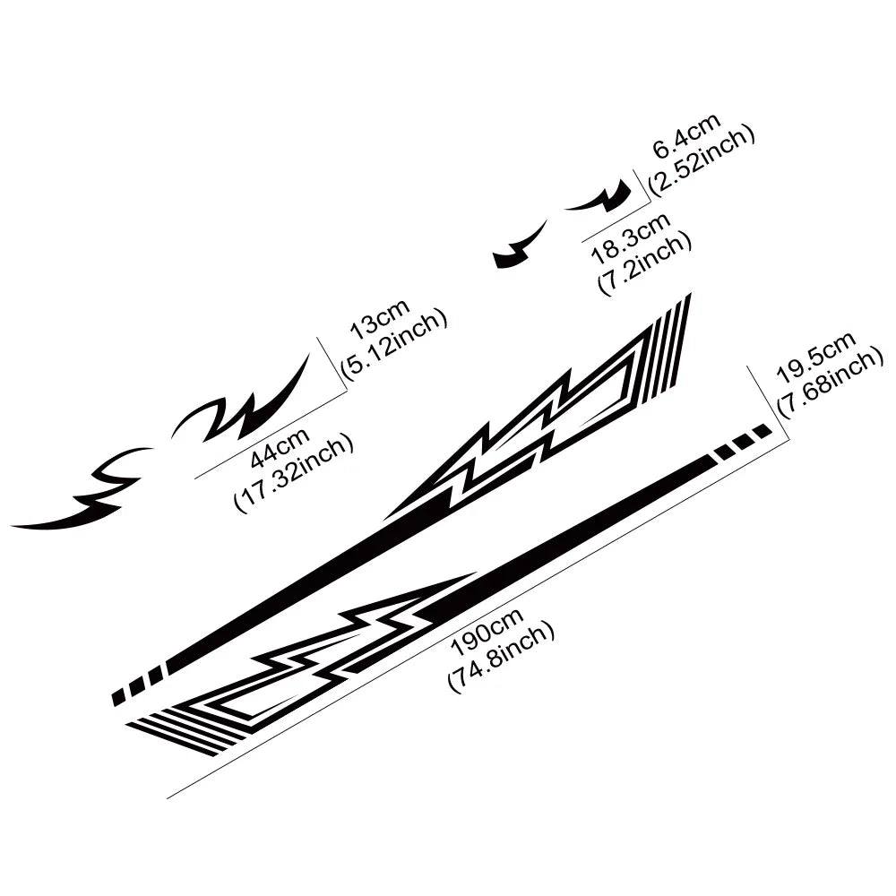 6PCS Body Side Stickers Lightning Graphics Long Stripes Vinyl