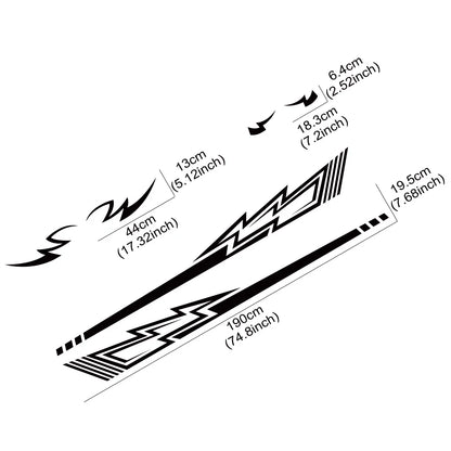 6PCS Body Side Stickers Lightning Graphics Long Stripes Vinyl